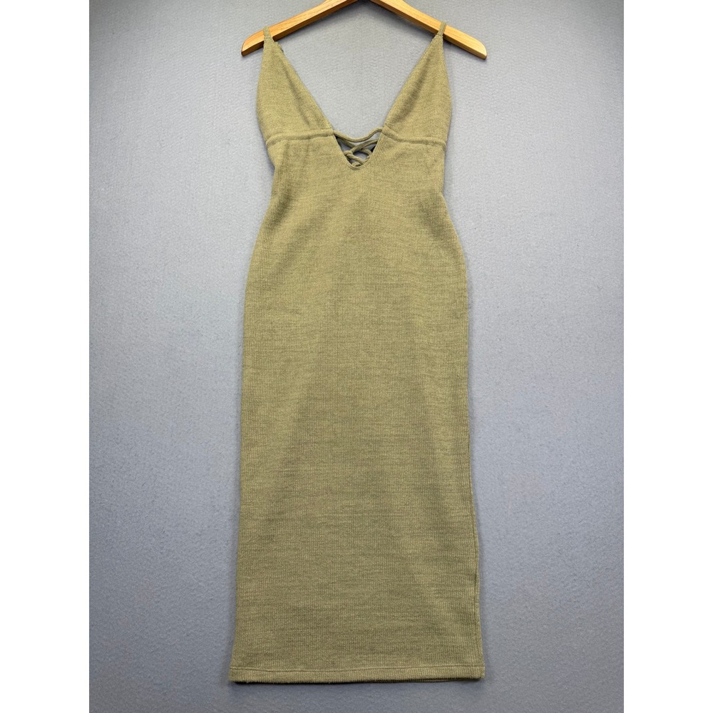 White Fox Boutique Change The Game Midi Dress Sage Green Knit Bodycon Medium NEW
